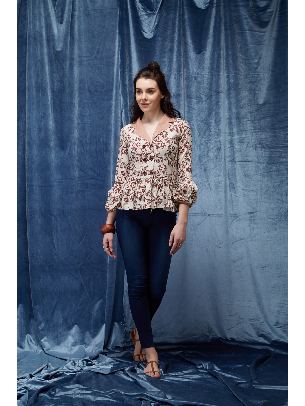 Stylish Cotton Floral Printed Bell Sleeve Top
